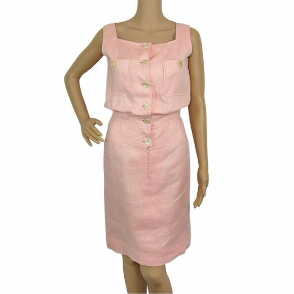 VALENTINO Vintage Linen Pink Sleeveless Blouson Dress Women’s Size 2 - Picture 5 of 14